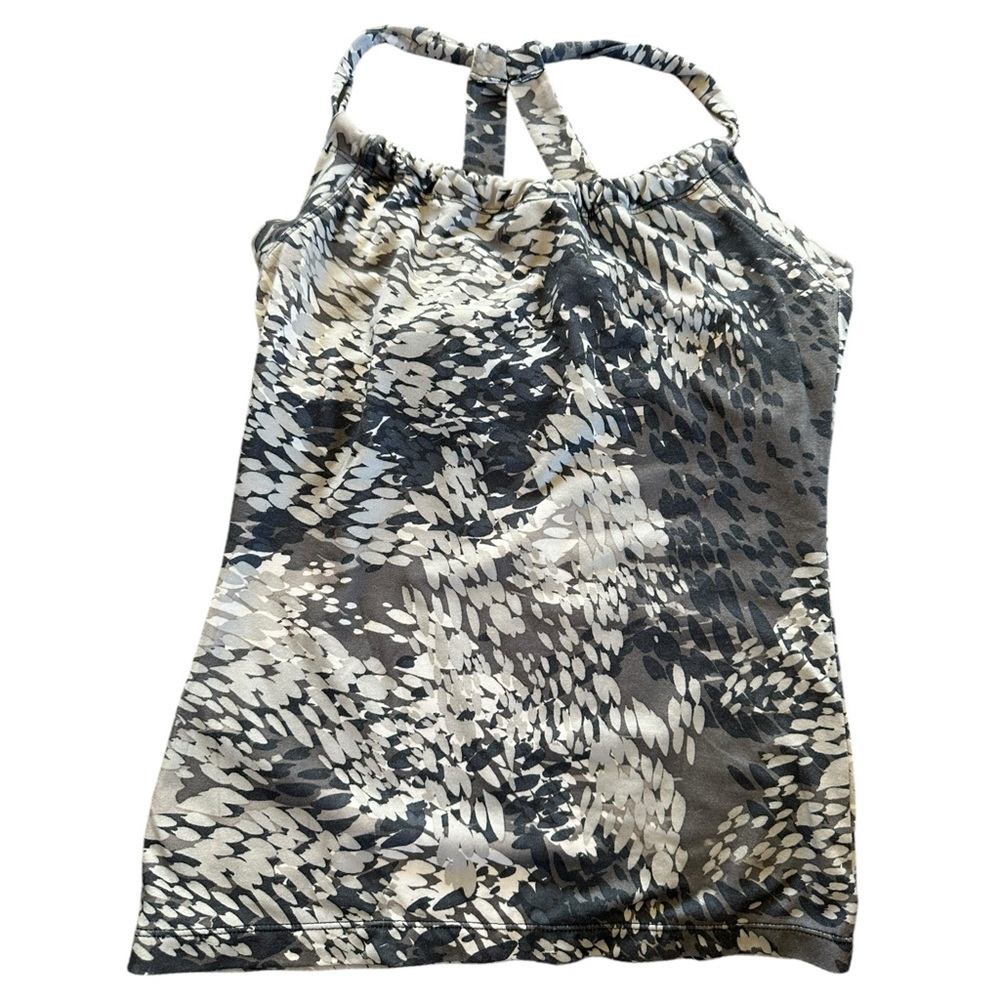 prAna Quinn Geo Camo Camoflauge Gray Hiking Workout Yoga Breathe Tank Top Small